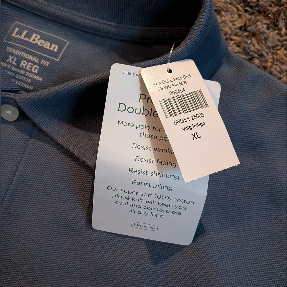 NWT L.L. Bean Blue Vintage Indigo Cotton Traditional Fit Polo Men's XL - Picture 3 of 6